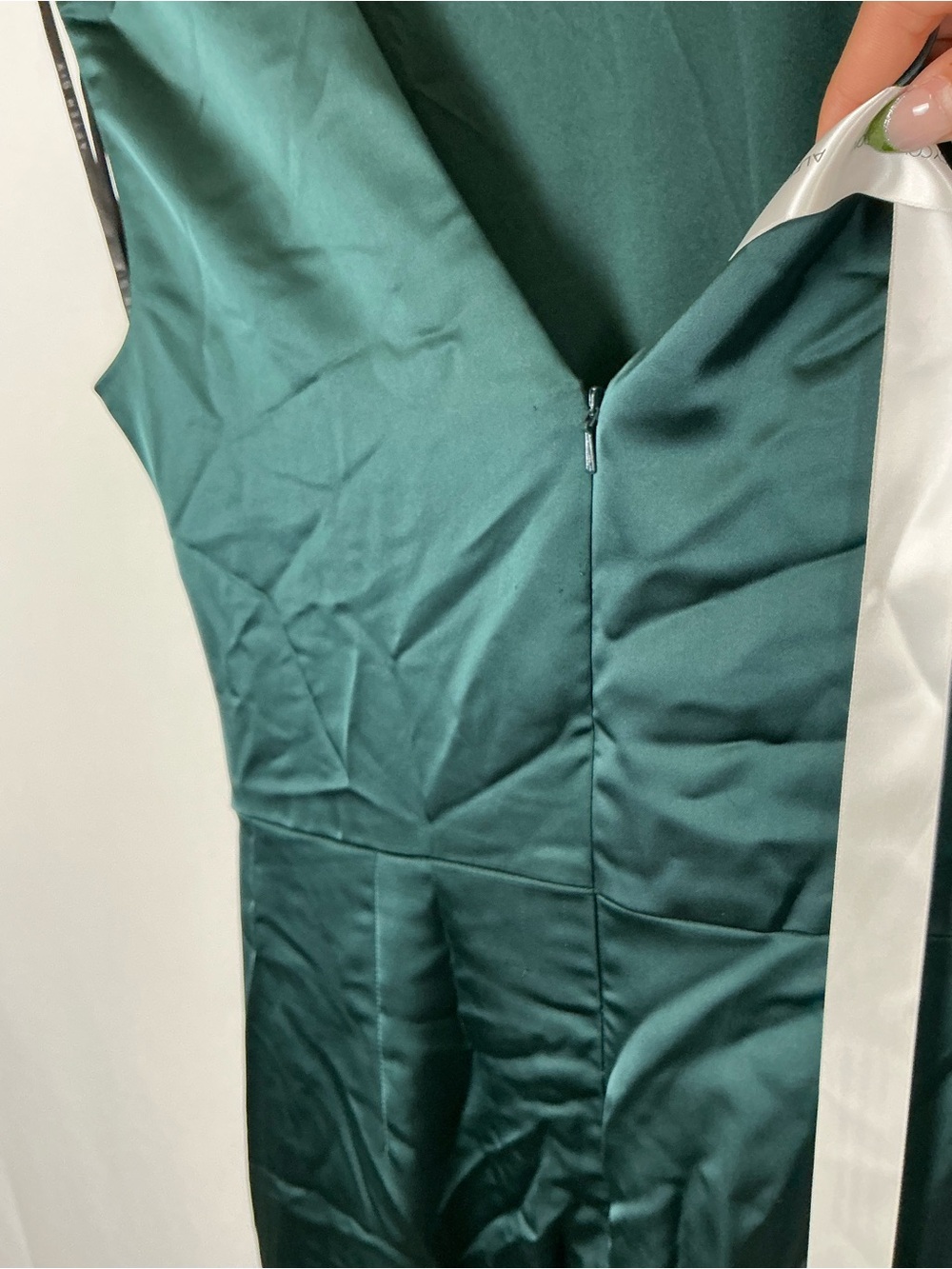 After Six Deep Evergreen Satin High Neck Cap Sleeve Maxi Dress - Picture 5 of 8